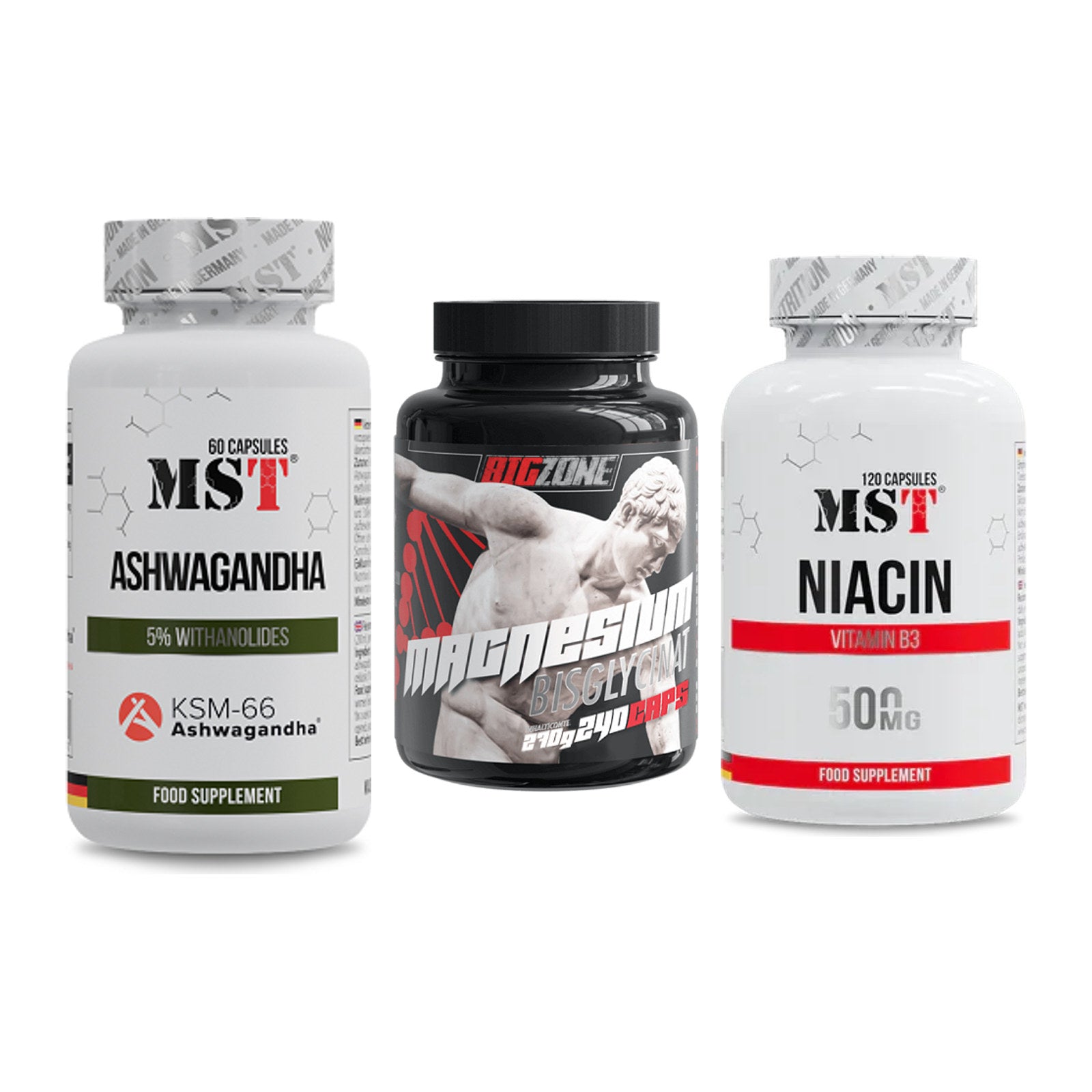 Stress & Balance: MST Ashwagandha + Big Zone + MST Niacin – alle enthaltenen Artikel