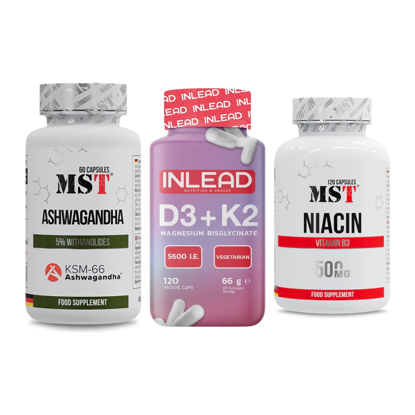 Stress & Balance: MST Ashwagandha + INLEAD Vitamin + MST Niacin – alle enthaltenen Artikel