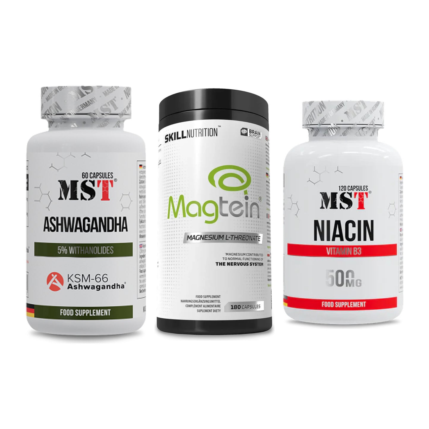 Stress & Balance: MST Ashwagandha + Skill Nutrition + MST Niacin – alle enthaltenen Artikel