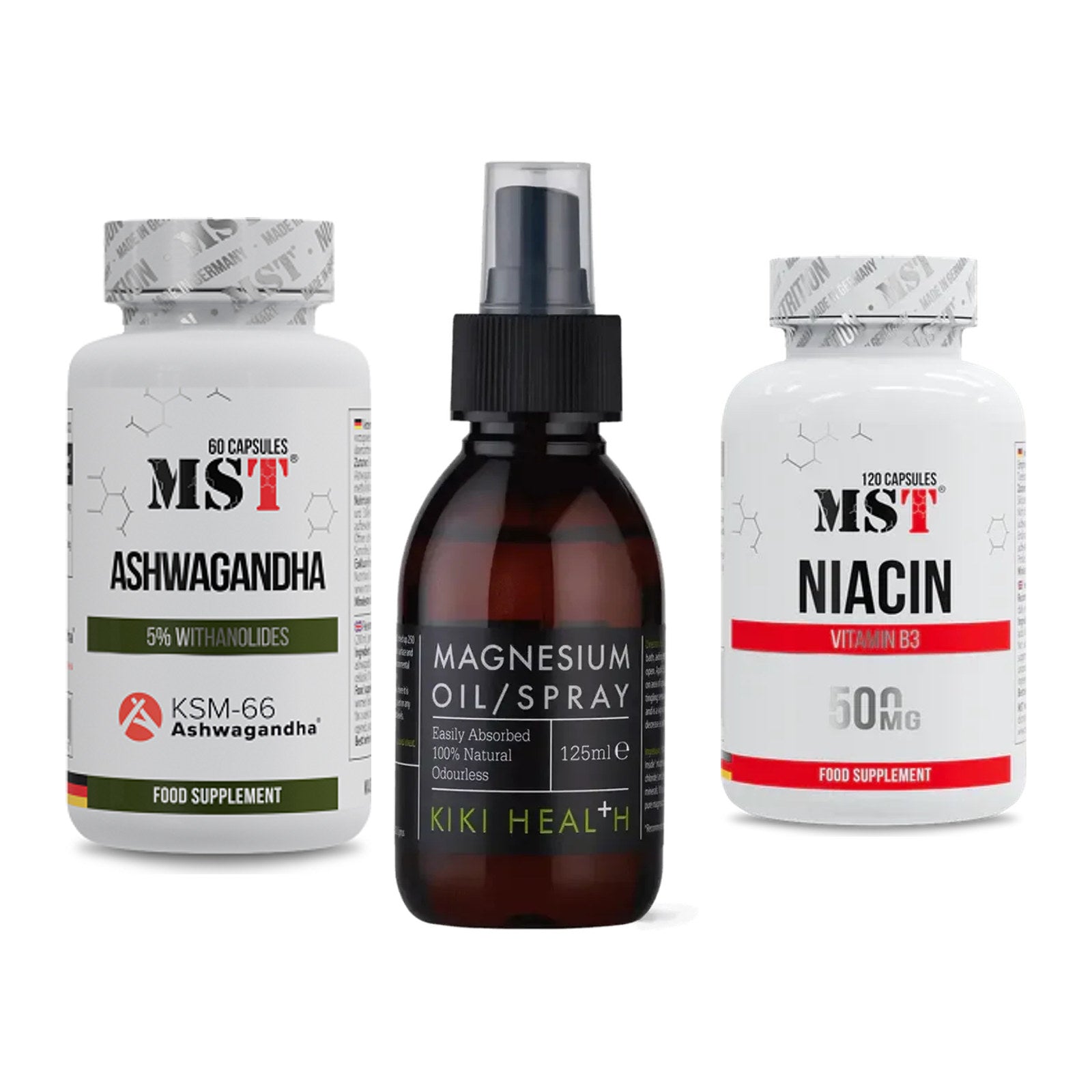 Stress & Balance: MST Ashwagandha + KIKI Health + MST Niacin – alle enthaltenen Artikel