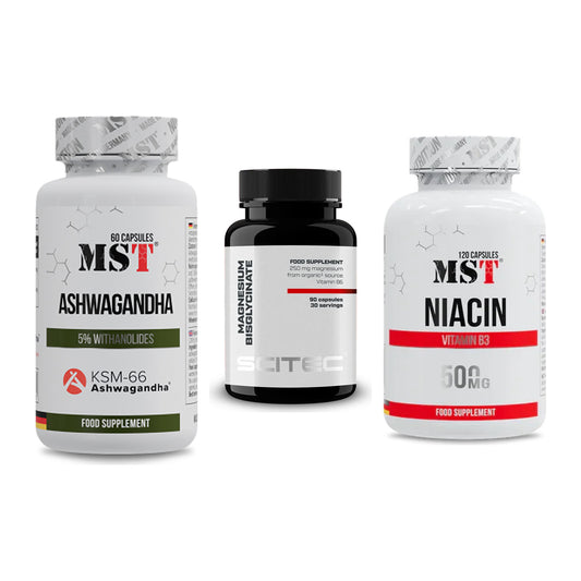 Stress & Balance: MST Ashwagandha + Scitec Magnesiu + MST Niacin – alle enthaltenen Artikel