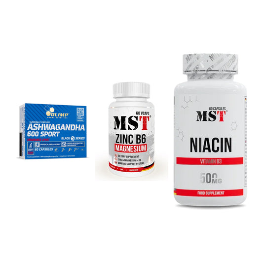 Stress & Balance: Olimp Ashwagand + MST Zinc + MST Niacin – alle enthaltenen Artikel