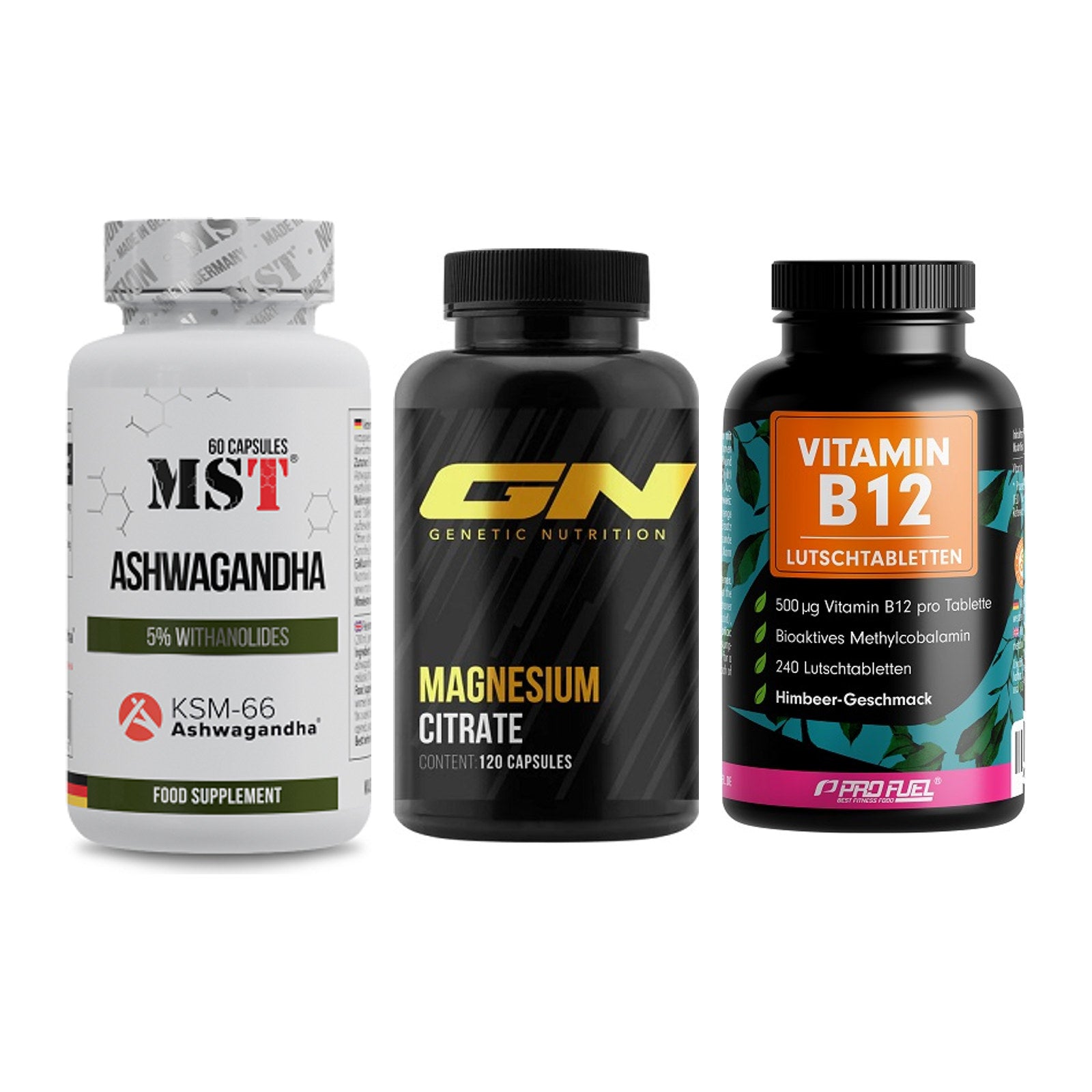Stress & Balance: MST Ashwagandha + GN Magnesium + ProFuel Vitamin – alle enthaltenen Artikel
