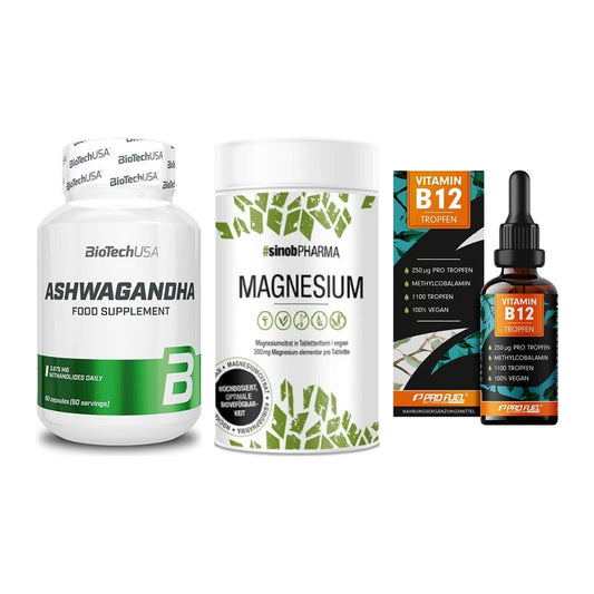 Stress & Balance: BioTech Ashwaga + Sinob Magnesium + ProFuel Vitamin – alle enthaltenen Artikel