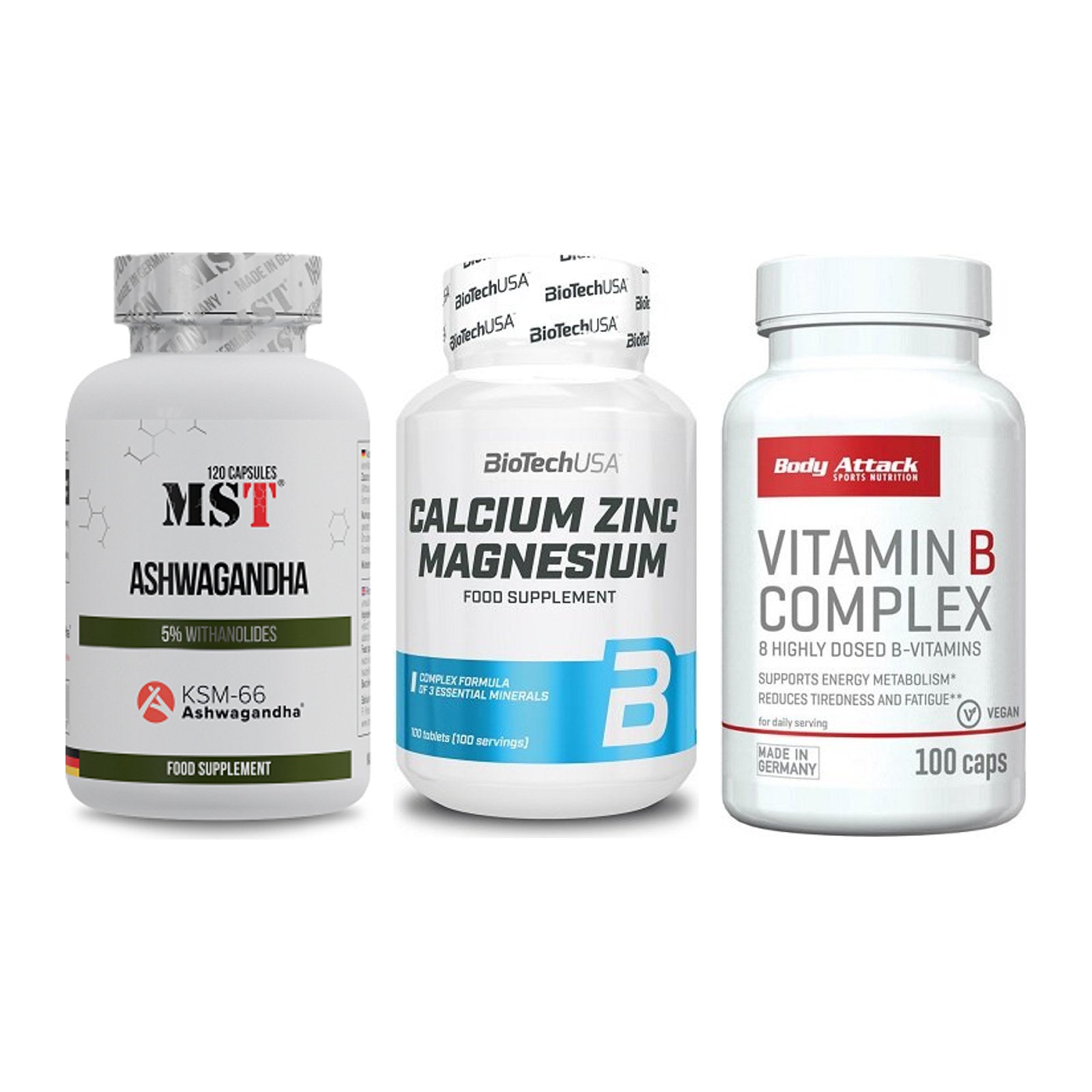 Stress & Balance: MST Ashwagandha + BioTech Calcium + Body Attack – alle enthaltenen Artikel
