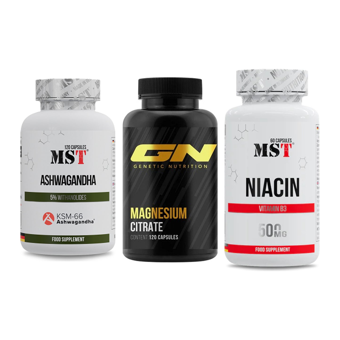 Stress & Balance: MST Ashwagandha + GN Magnesium + MST Niacin – alle enthaltenen Artikel