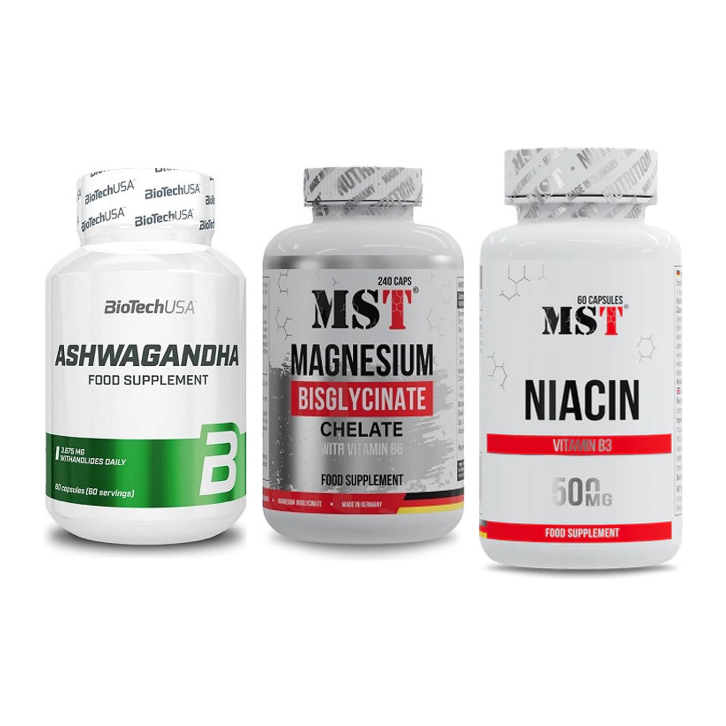 Stress & Balance: BioTech Ashwaga + MST Magnesium + MST Niacin – alle enthaltenen Artikel