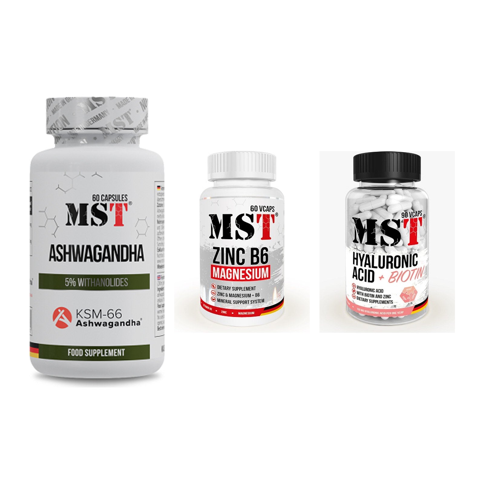 Stress & Balance: MST Ashwagandha + MST Zinc + MST Hyaluronic – alle enthaltenen Artikel