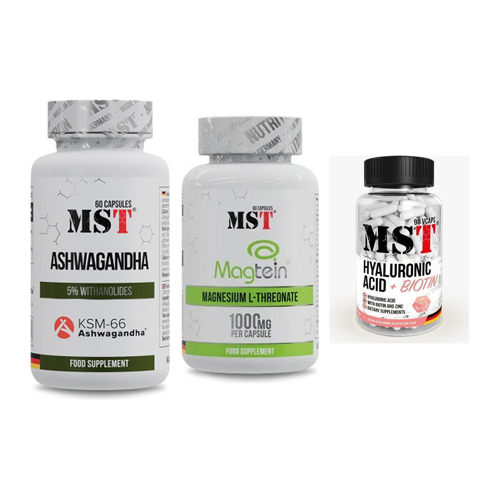 Stress & Balance: MST Ashwagandha + MST Magnesium + MST Hyaluronic – alle enthaltenen Artikel
