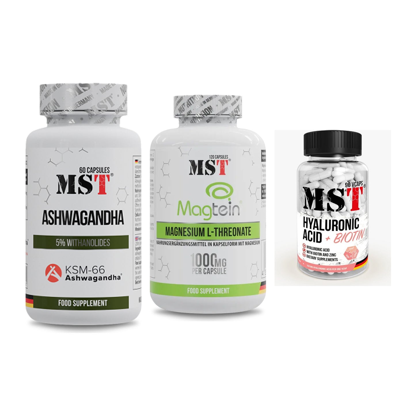 Stress & Balance: MST Ashwagandha + MST Magnesium + MST Hyaluronic – alle enthaltenen Artikel