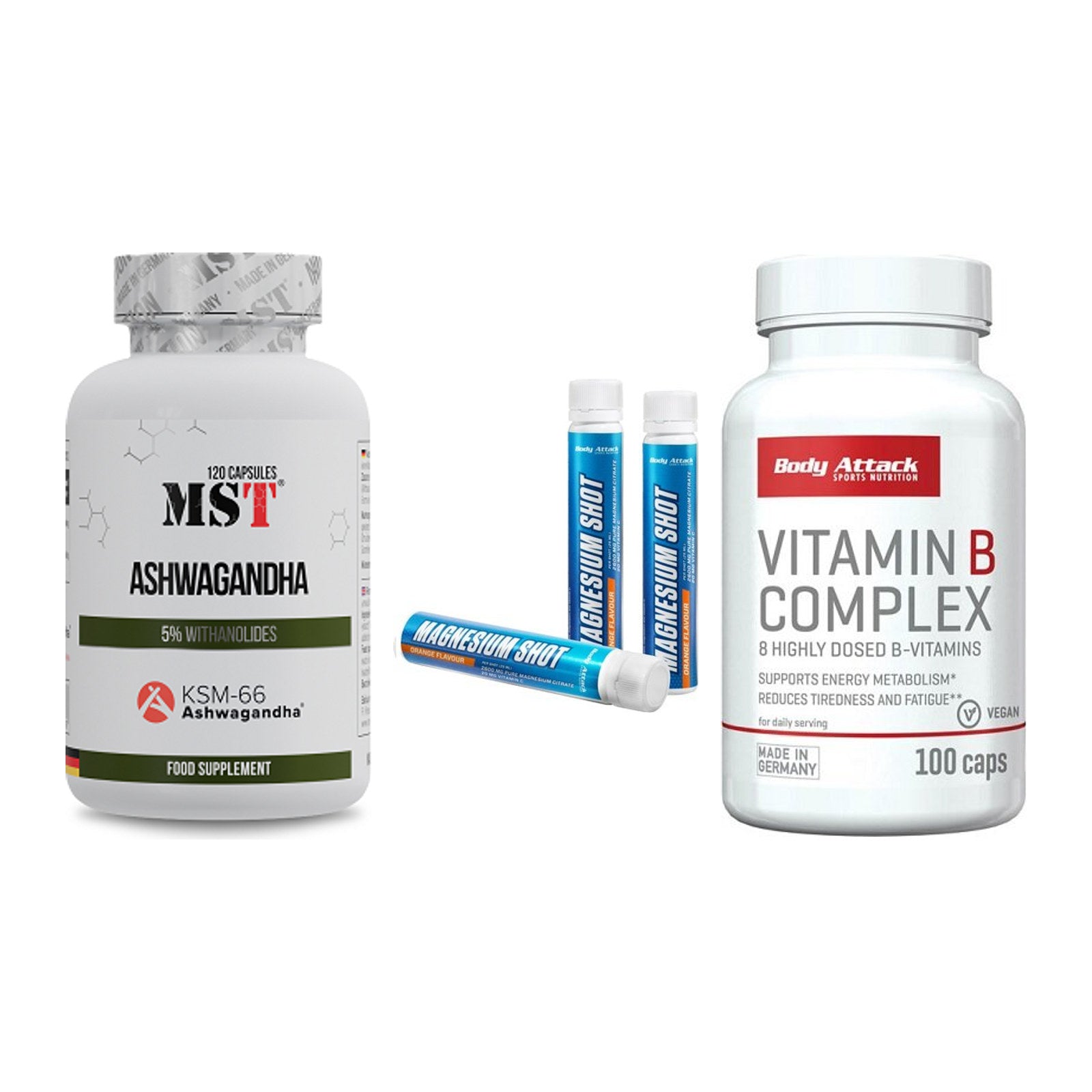 Stress & Balance: MST Ashwagandha + Body Attack + 1 weitere – alle enthaltenen Artikel
