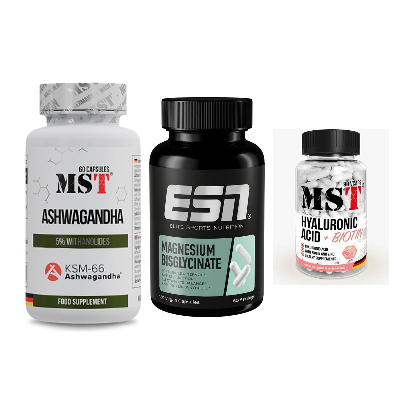 Stress & Balance: MST Ashwagandha + ESN Magnesium + MST Hyaluronic – alle enthaltenen Artikel