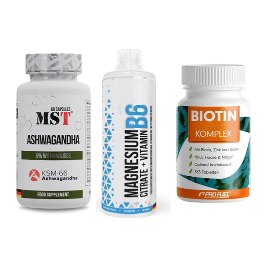 Stress & Balance: MST Ashwagandha + MST Magnesium + ProFuel BIOTIN – alle enthaltenen Artikel