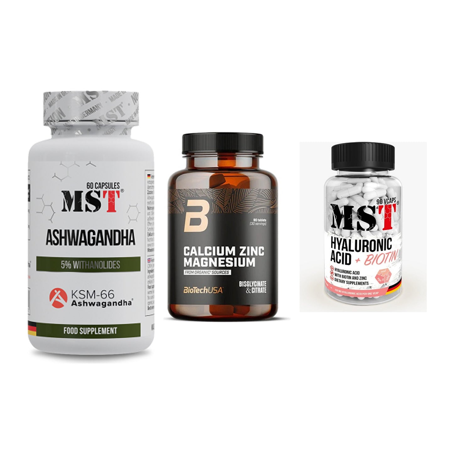 Stress & Balance: MST Ashwagandha + BioTech Calcium + MST Hyaluronic – alle enthaltenen Artikel