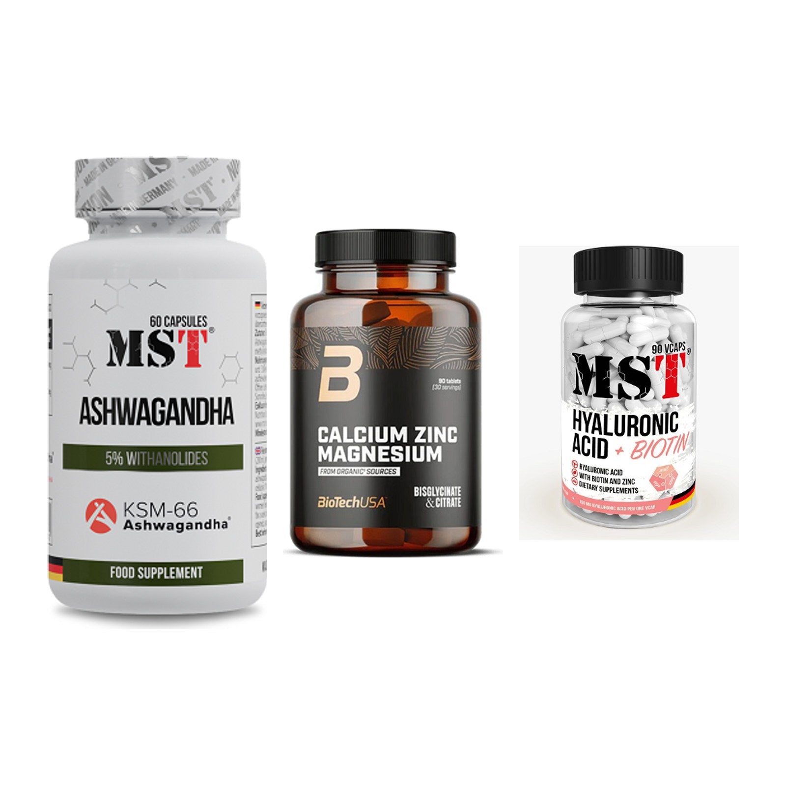 Stress & Balance: MST Ashwagandha + BioTech Calcium + MST Hyaluronic – alle enthaltenen Artikel