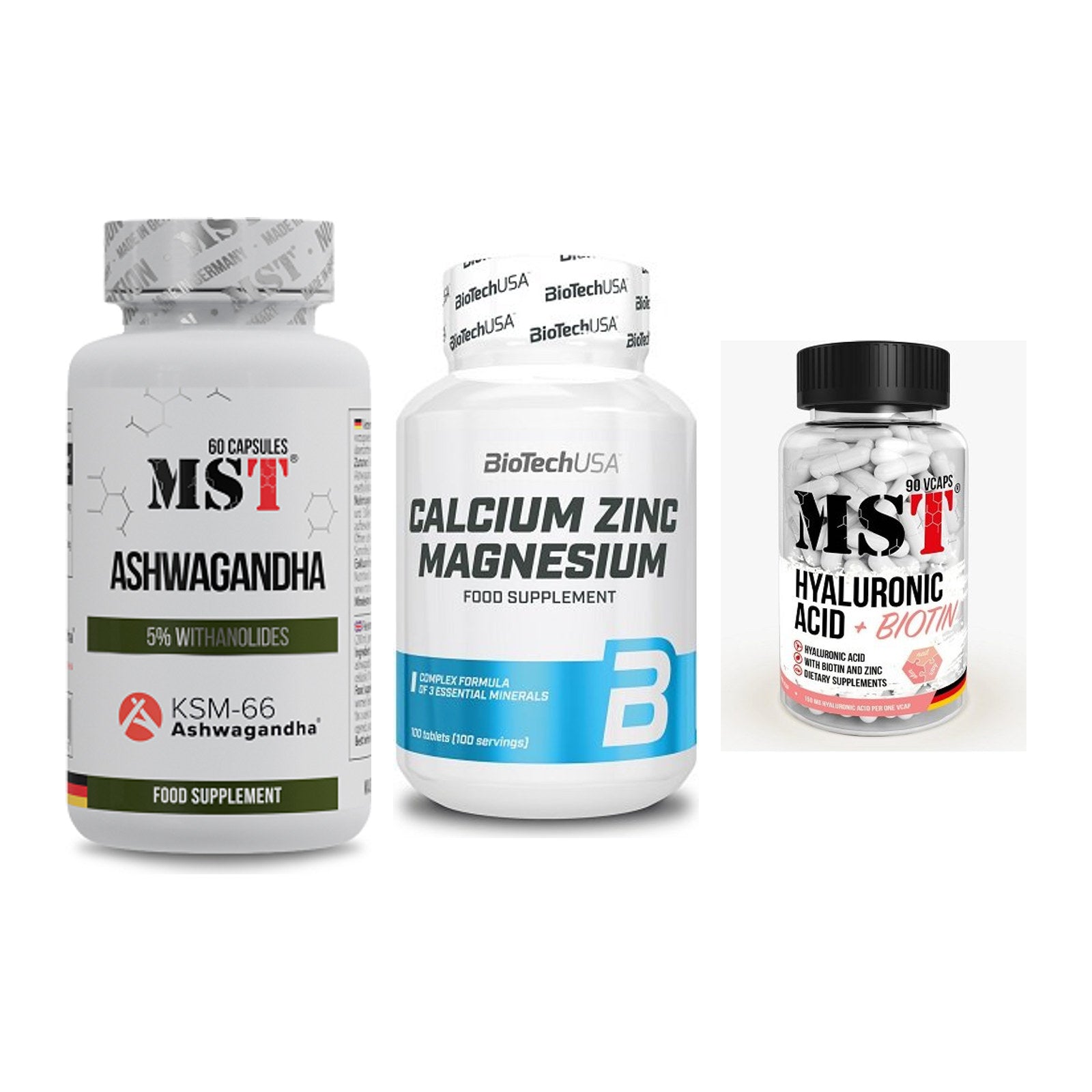Stress & Balance: MST Ashwagandha + BioTech Calcium + MST Hyaluronic – alle enthaltenen Artikel