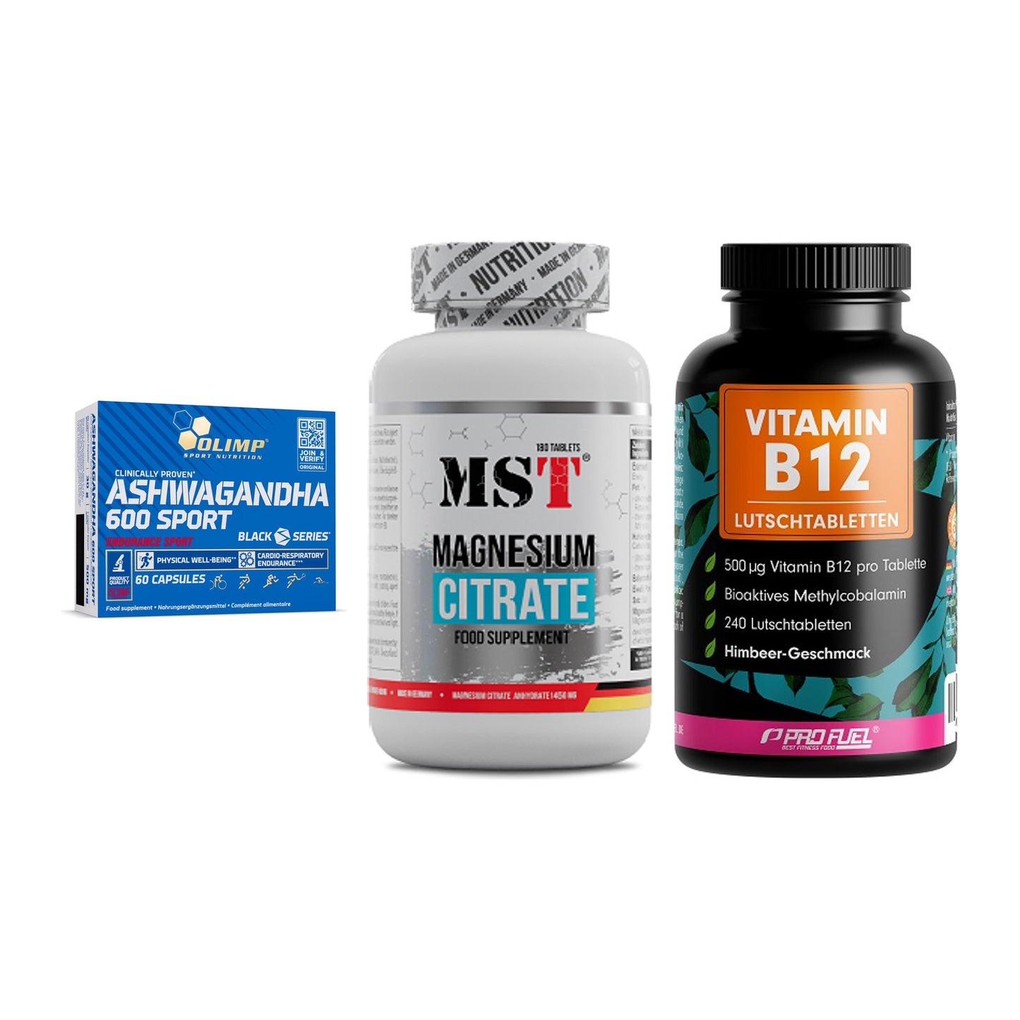 Stress & Balance: Olimp Ashwagand + MST Magnesium + ProFuel Vitamin – alle enthaltenen Artikel