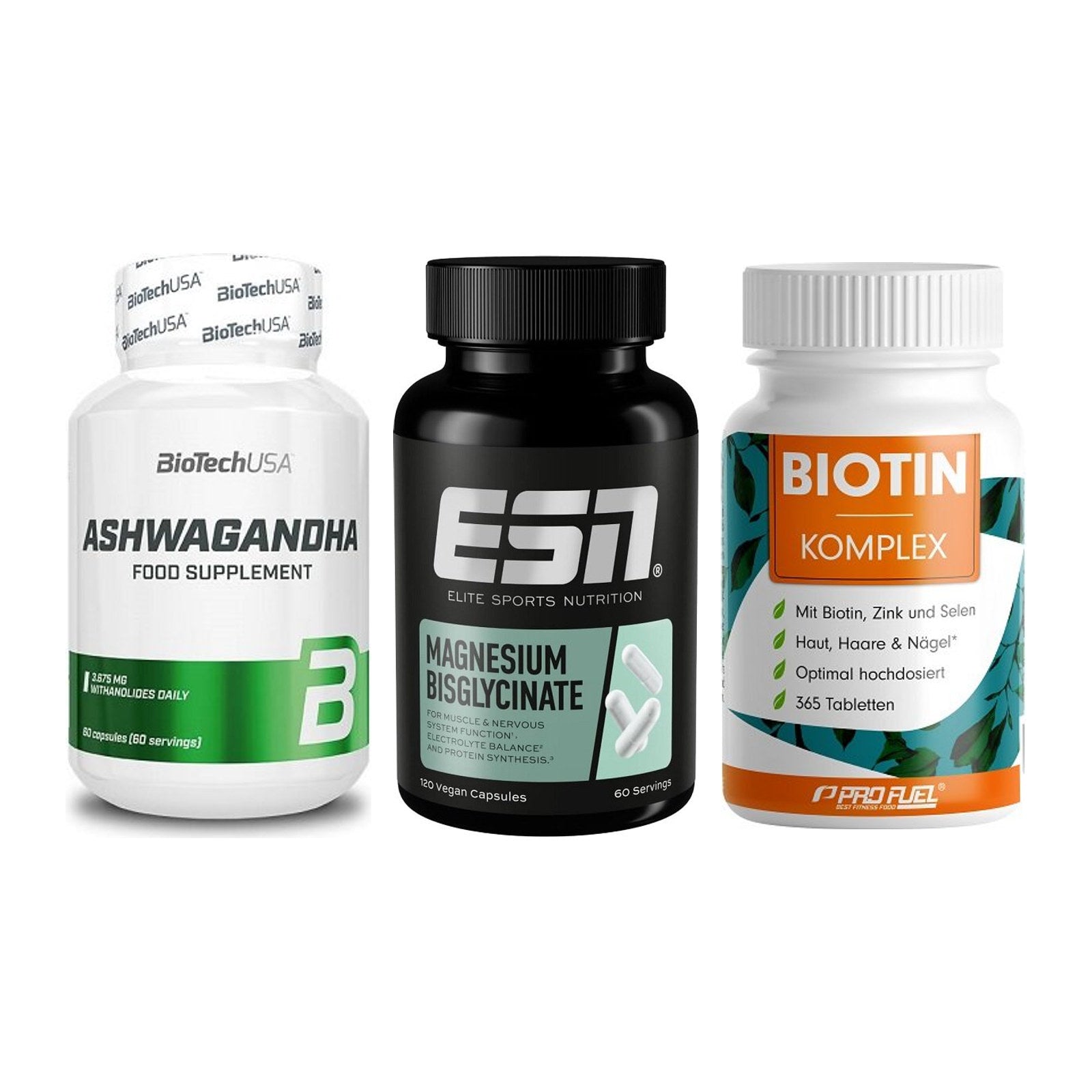 Stress & Balance: BioTech Ashwaga + ESN Magnesium + ProFuel BIOTIN – alle enthaltenen Artikel