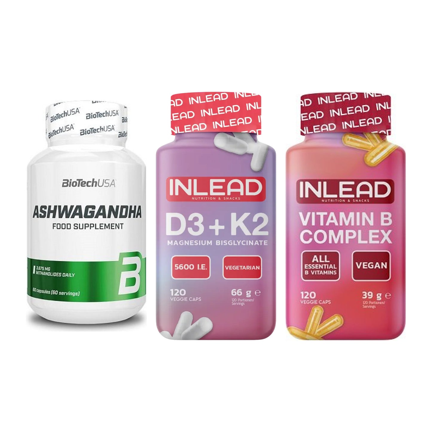Stress & Balance: BioTech Ashwagandh + INLEAD Vitamin D3 + 1 weitere – alle enthaltenen Artikel