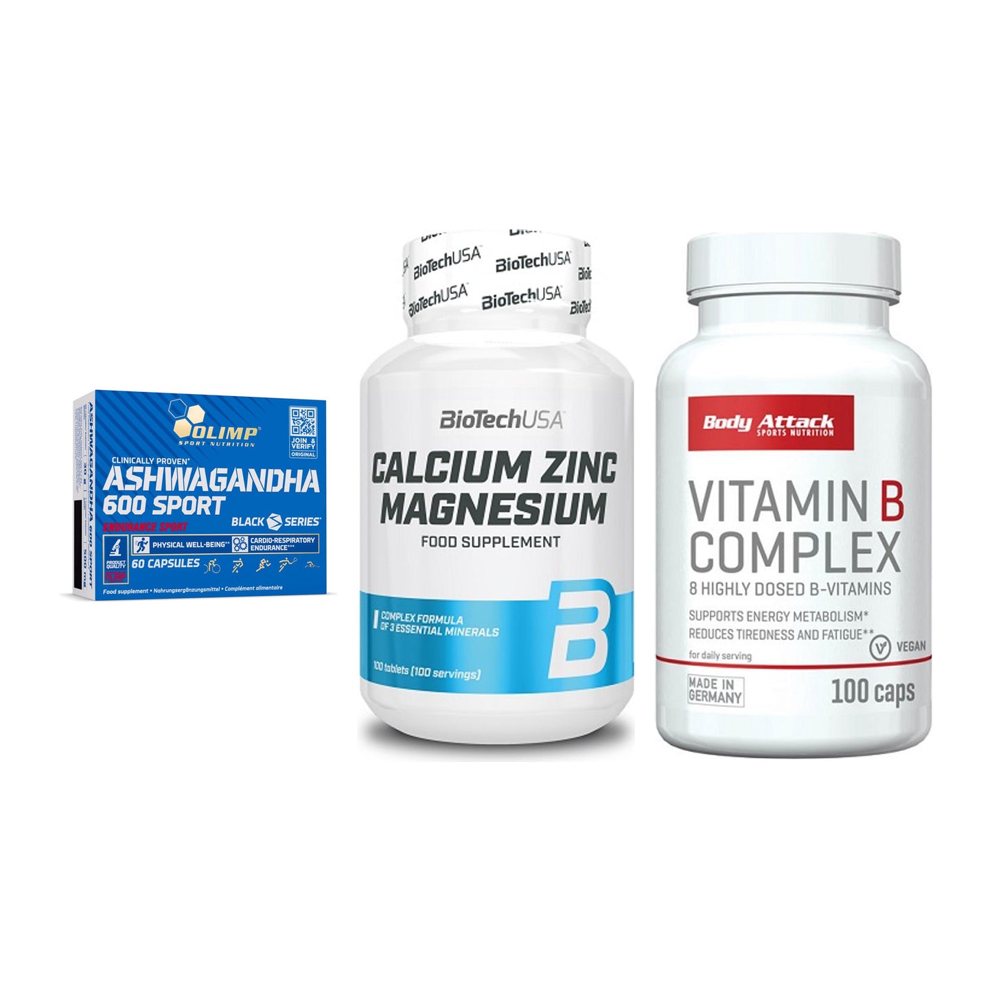 Stress & Balance: Olimp Ashwagand + BioTech Calcium + Body Attack – alle enthaltenen Artikel