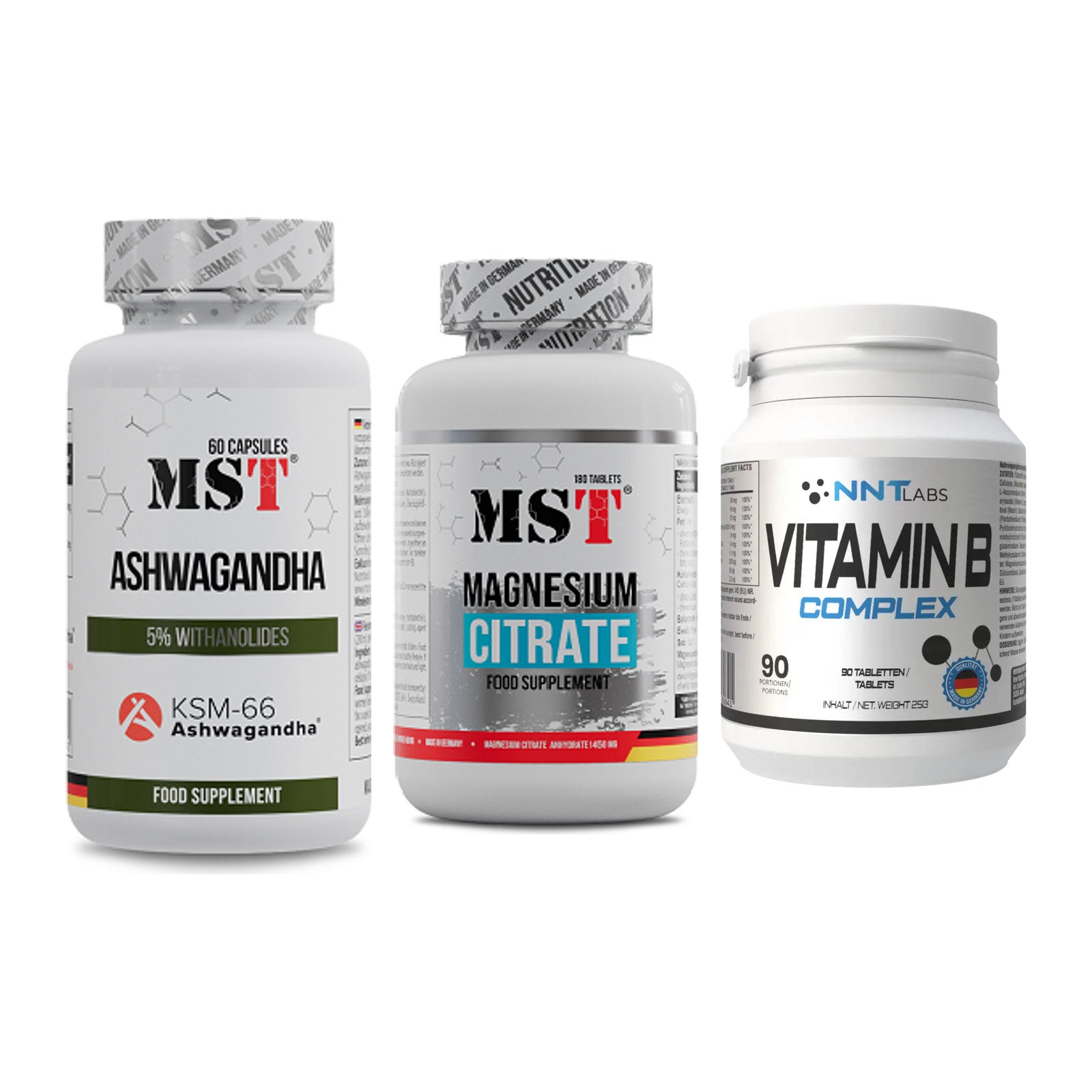 Stress & Balance: MST Ashwagandha + MST Magnesium + NNT Vitamin B – alle enthaltenen Artikel