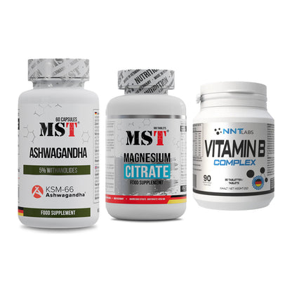 Stress & Balance: MST Ashwagandha + MST Magnesium + NNT Vitamin B – alle enthaltenen Artikel