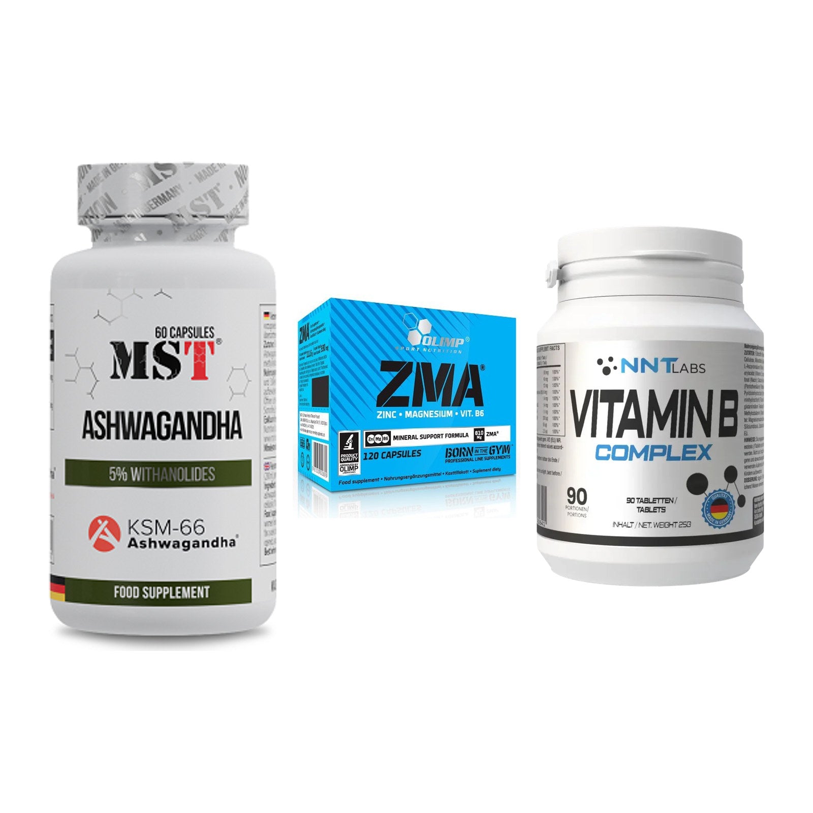 Stress & Balance: MST Ashwagandha + Olimp ZMA + NNT Vitamin B – alle enthaltenen Artikel