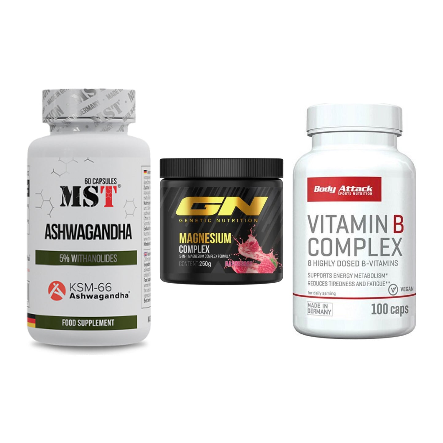 Stress & Balance: MST Ashwagandha + GN Magnesium + Body Attack – alle enthaltenen Artikel