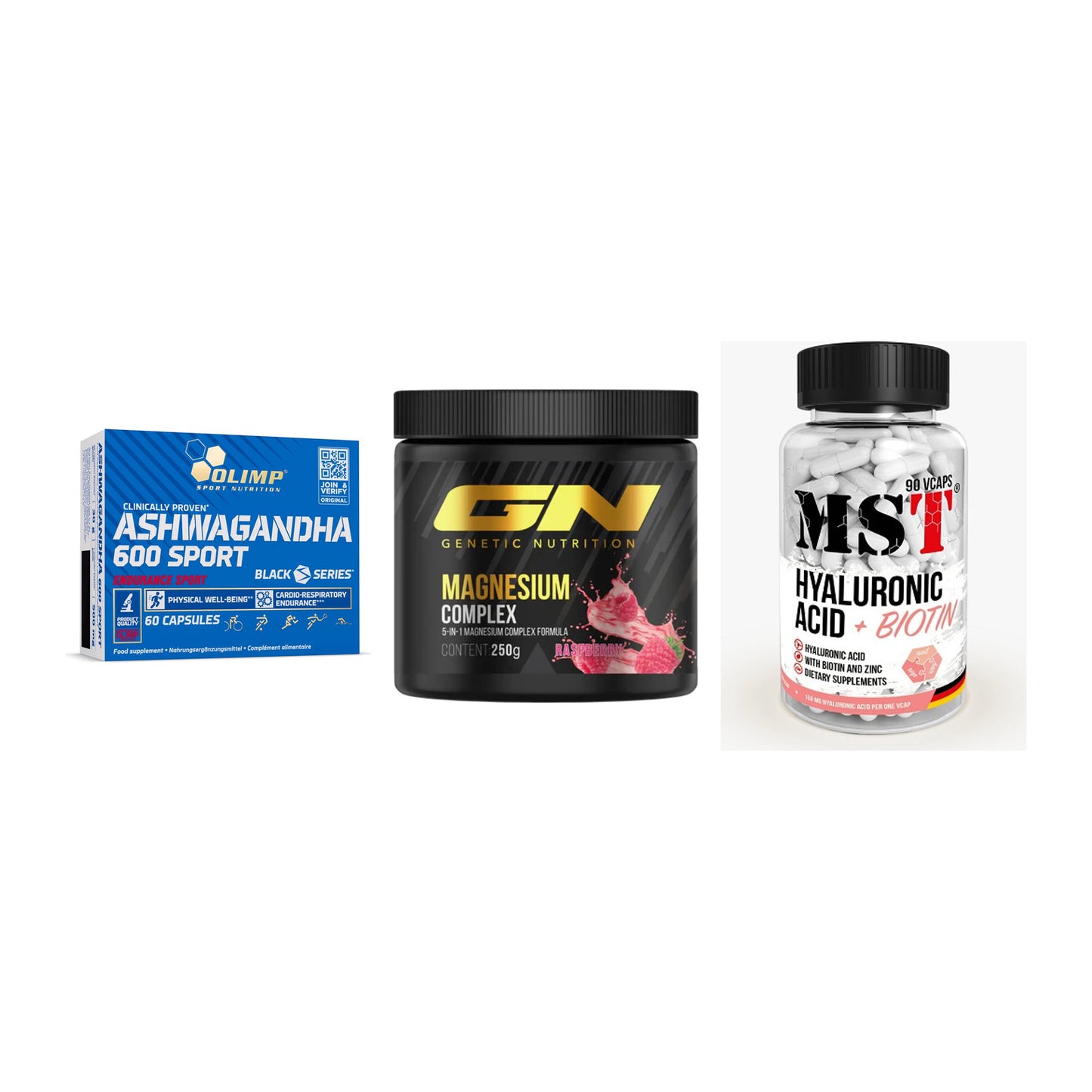 Stress & Balance: Olimp Ashwagand + GN Magnesium + MST Hyaluronic – alle enthaltenen Artikel