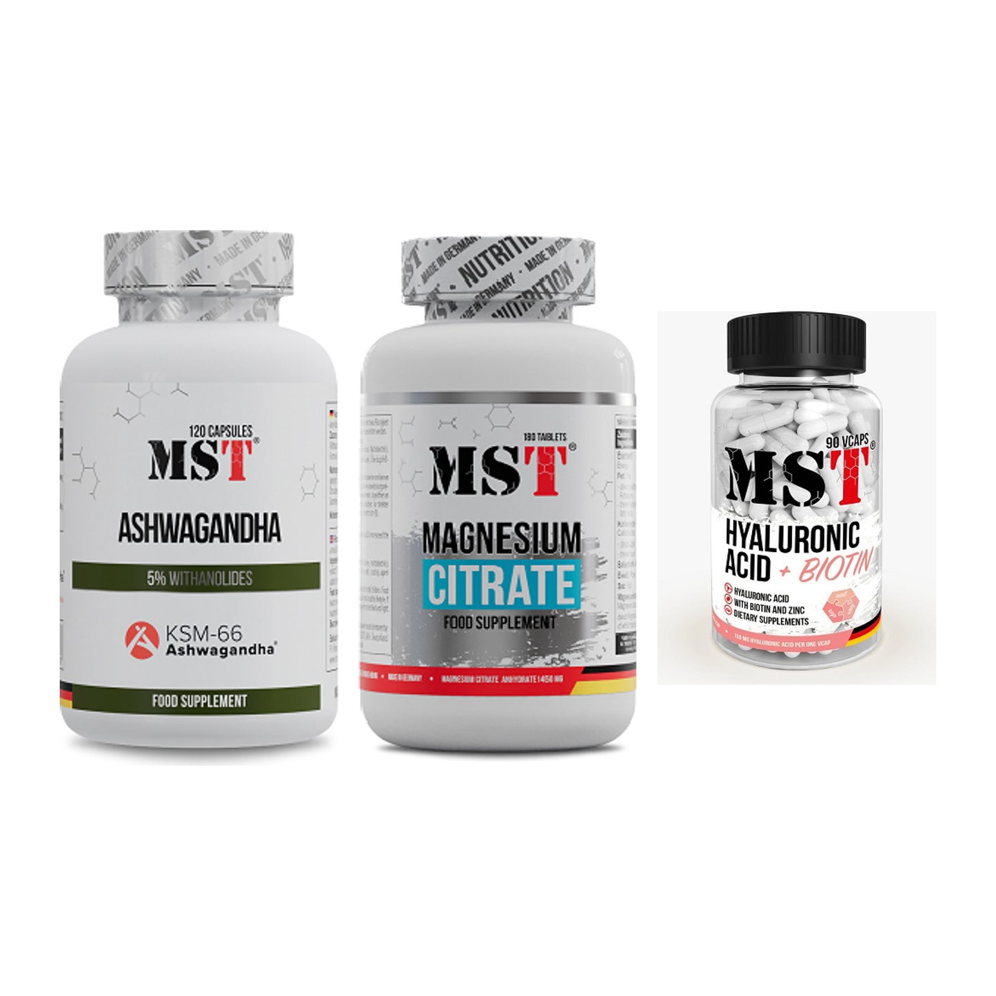 Stress & Balance: MST Ashwagandha + MST Magnesium + MST Hyaluronic – alle enthaltenen Artikel