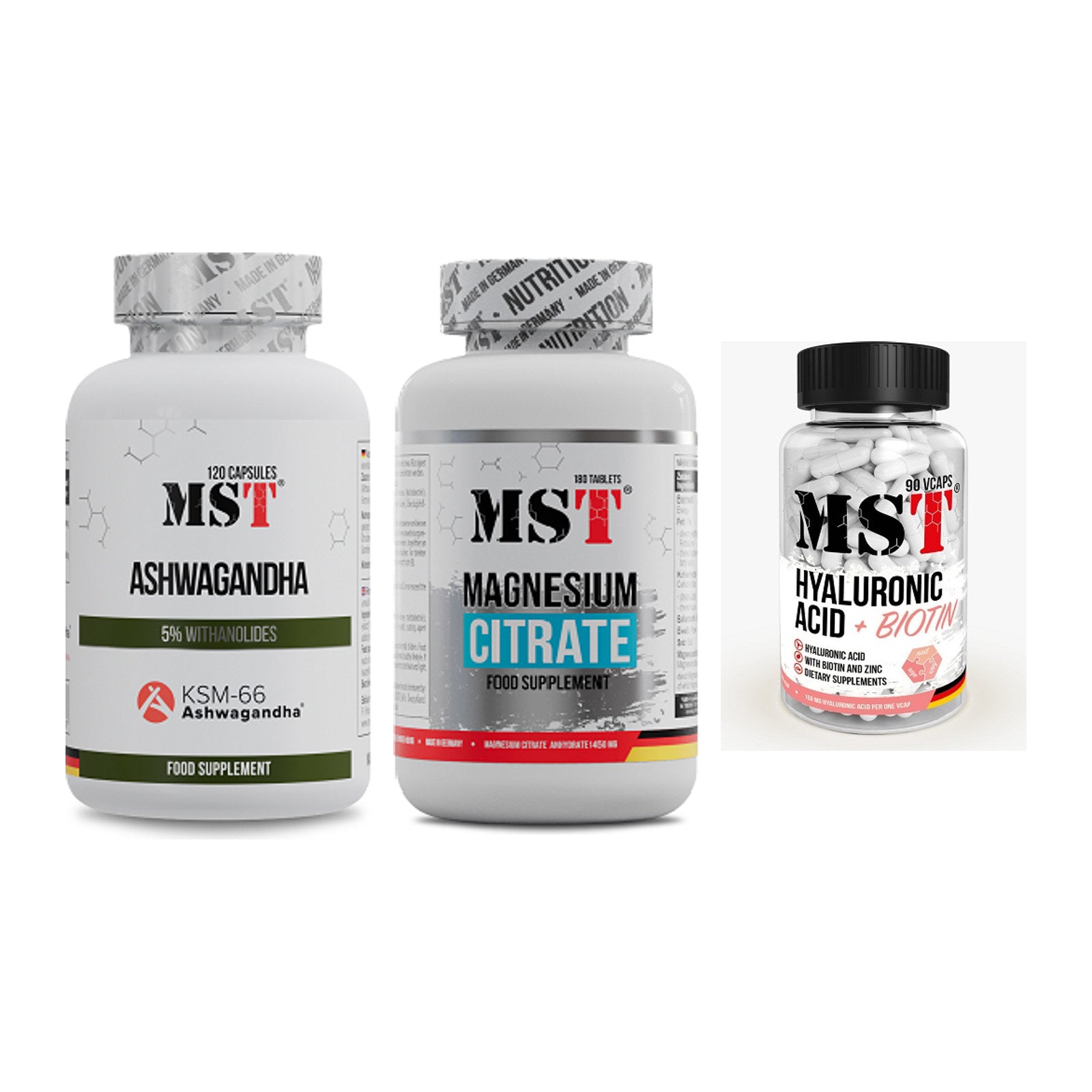 Stress & Balance: MST Ashwagandha + MST Magnesium + MST Hyaluronic – alle enthaltenen Artikel