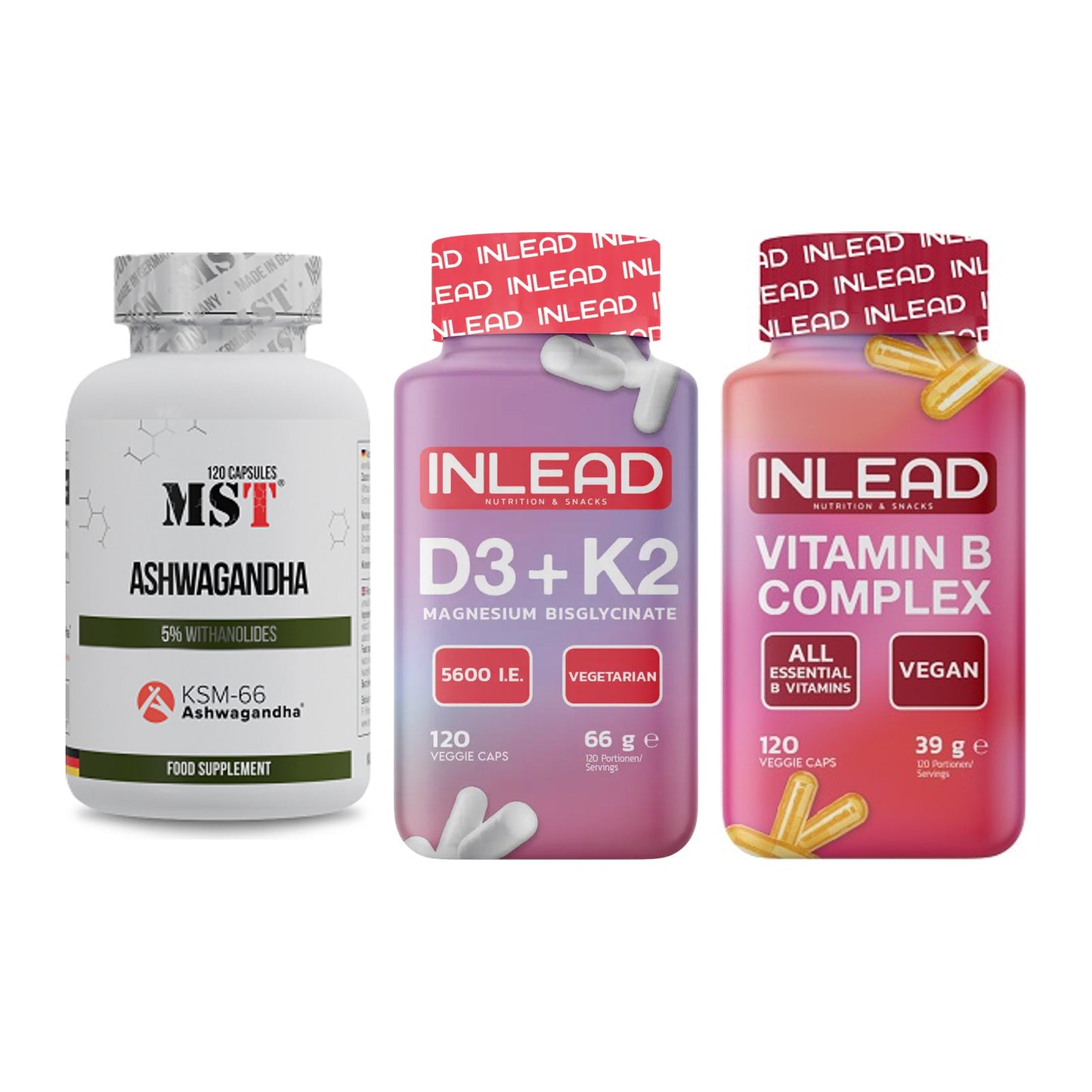 Stress & Balance: MST Ashwagandha + INLEAD Vitamin D3 + 1 weitere – alle enthaltenen Artikel