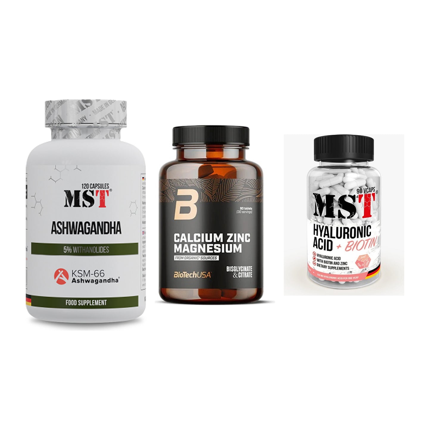 Stress & Balance: MST Ashwagandha + BioTech Calcium + MST Hyaluronic – alle enthaltenen Artikel