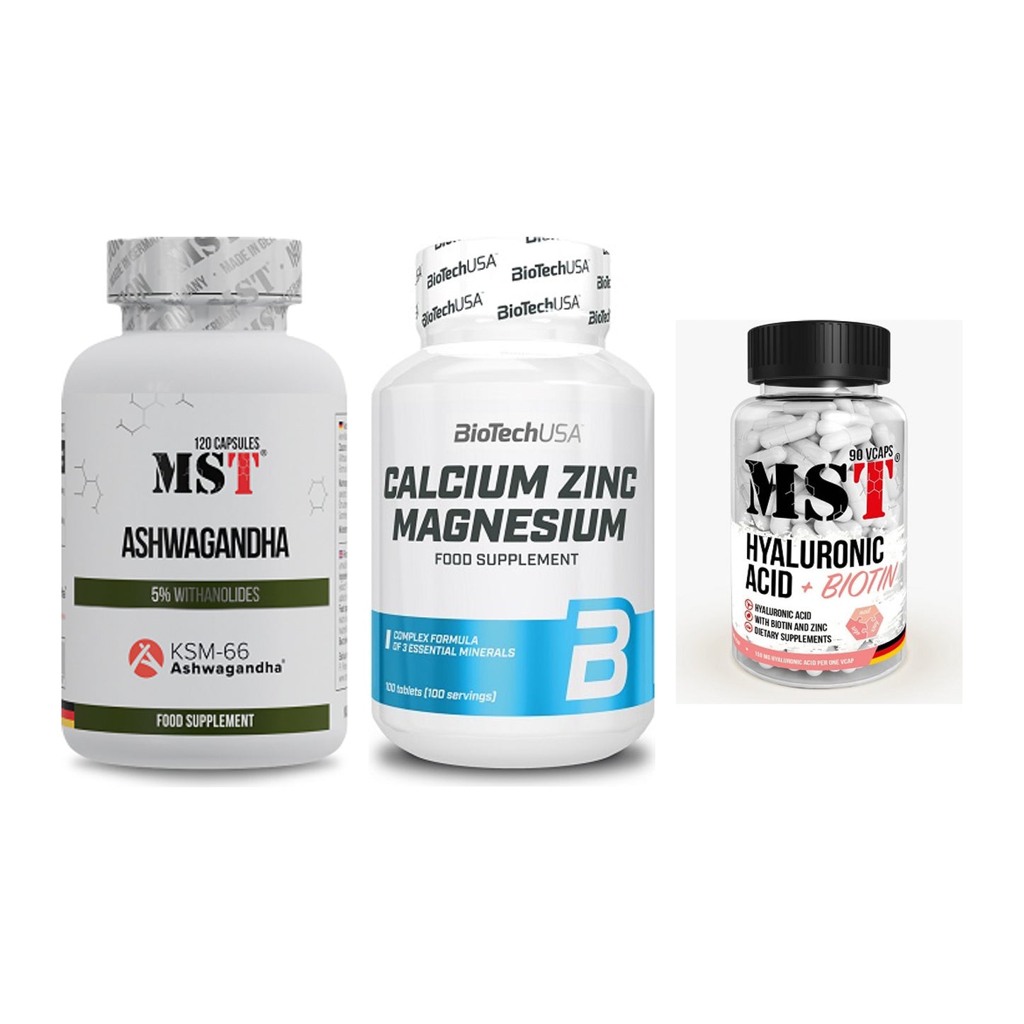 Stress & Balance: MST Ashwagandha + BioTech Calcium + MST Hyaluronic – alle enthaltenen Artikel