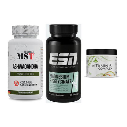 Stress & Balance: MST Ashwagandha + ESN Magnesium + Peak Vitamin B – alle enthaltenen Artikel
