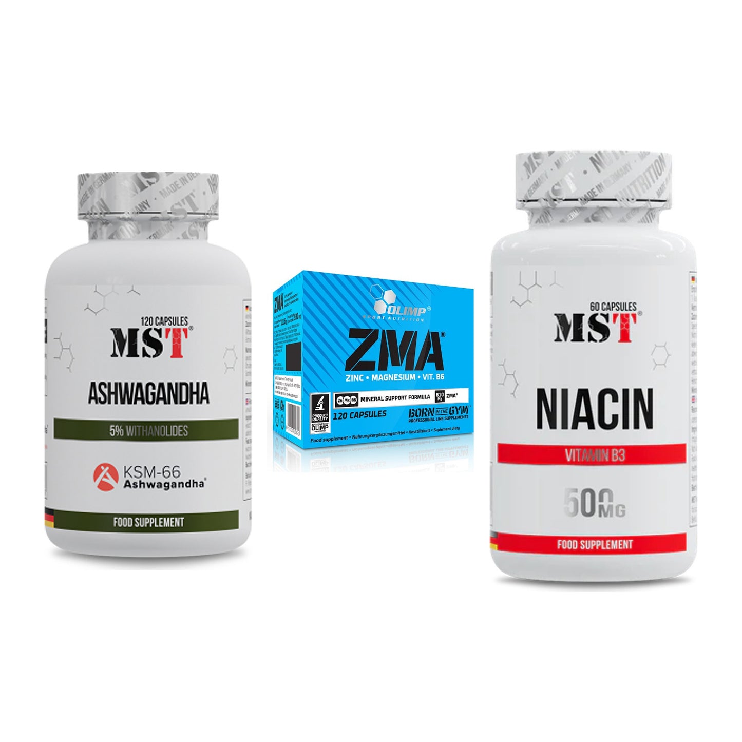 Stress & Balance: MST Ashwagandha KSM-66 + Olimp ZMA + MST Niacin – alle enthaltenen Artikel
