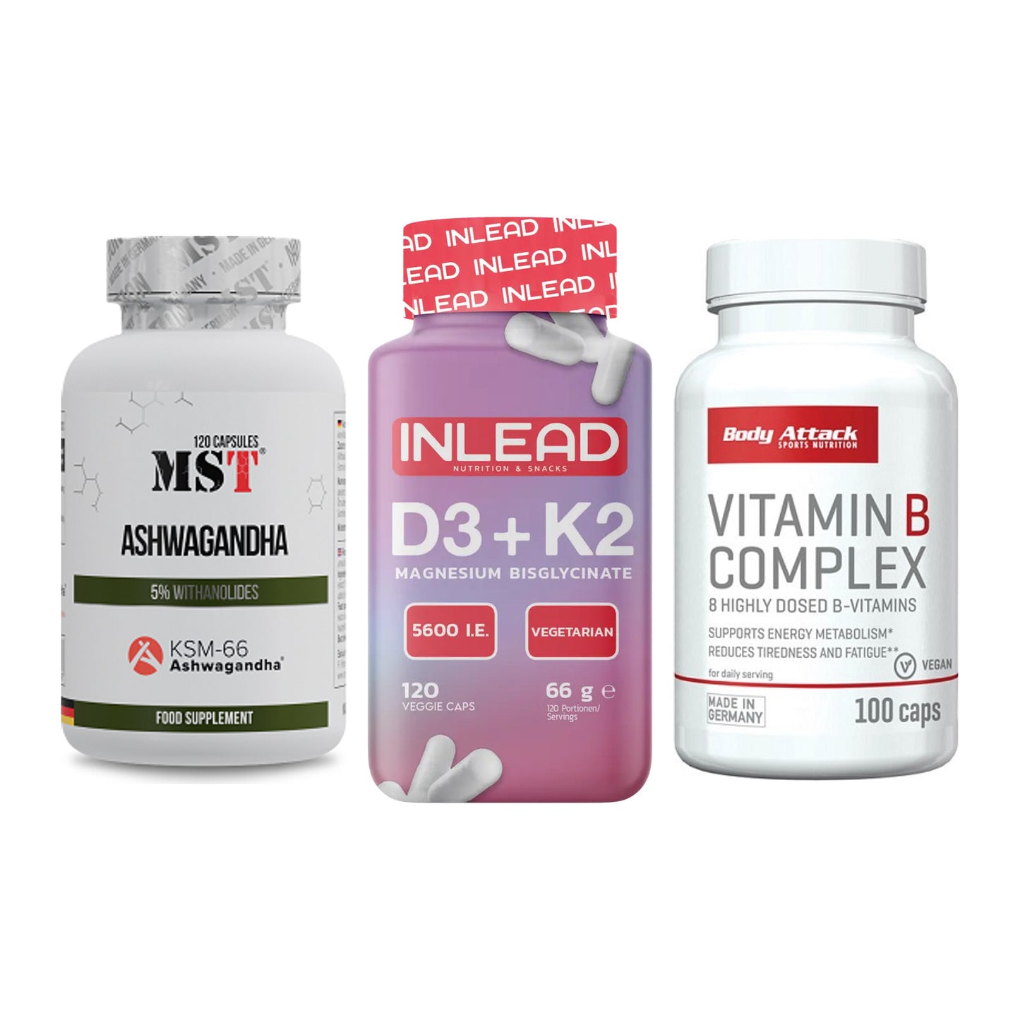 Stress & Balance: MST Ashwagandha + INLEAD Vitamin + Body Attack – alle enthaltenen Artikel