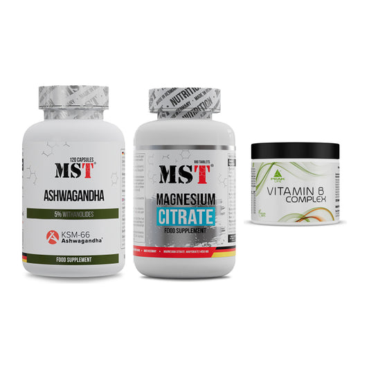 Stress & Balance: MST Ashwagandha + MST Magnesium + Peak Vitamin B – alle enthaltenen Artikel