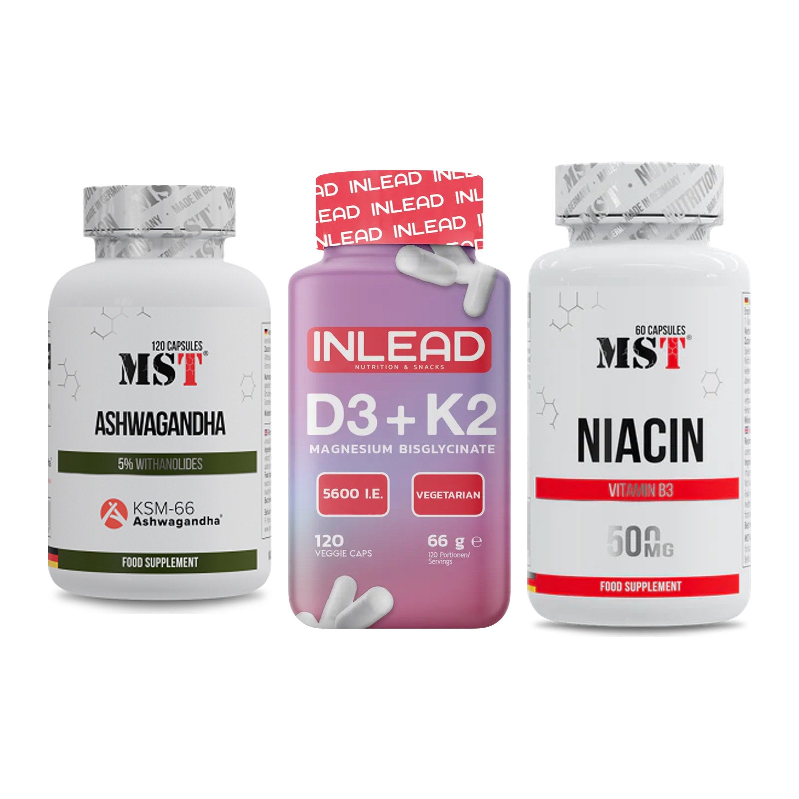 Stress & Balance: MST Ashwagandha + INLEAD Vitamin + MST Niacin – alle enthaltenen Artikel