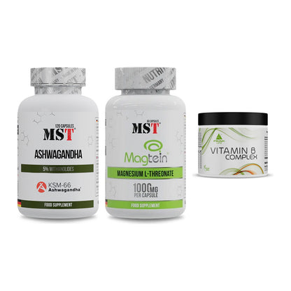 Stress & Balance: MST Ashwagandha + MST Magnesium + Peak Vitamin B – alle enthaltenen Artikel