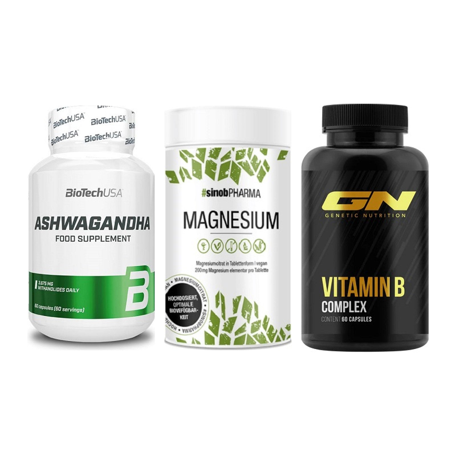 Stress & Balance: BioTech Ashwaga + Sinob Magnesium + GN Vitamin – alle enthaltenen Artikel