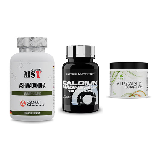 Stress & Balance: MST Ashwagandha + Scitec Calcium + Peak Vitamin B – alle enthaltenen Artikel