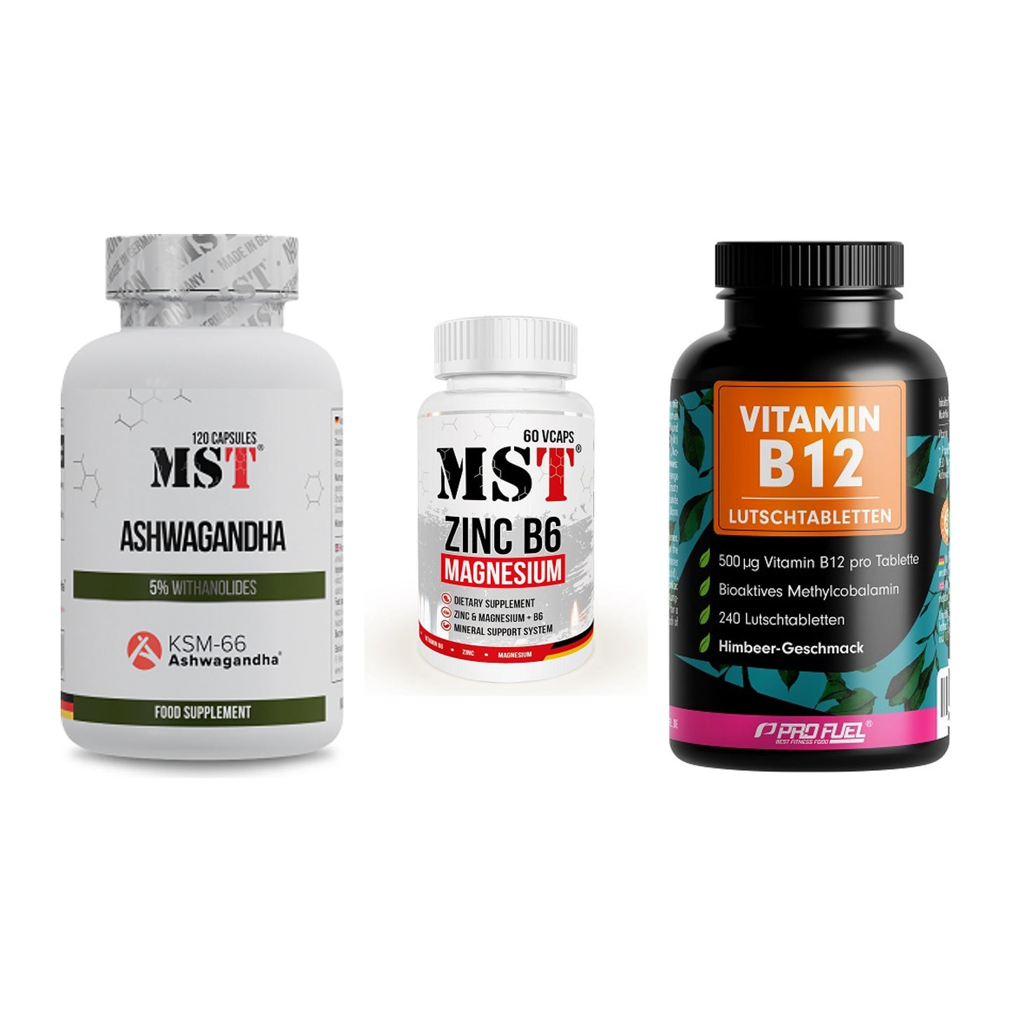 Stress & Balance: MST Ashwagandha + MST Zinc + ProFuel Vitamin – alle enthaltenen Artikel