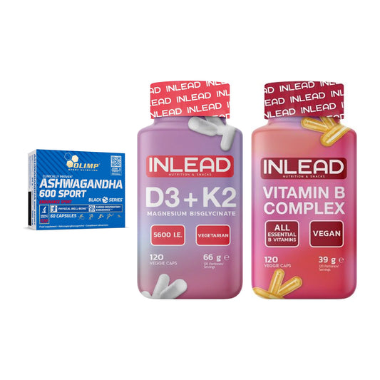 Stress & Balance: Olimp Ashwagandha + INLEAD Vitamin D3 + 1 weitere – alle enthaltenen Artikel