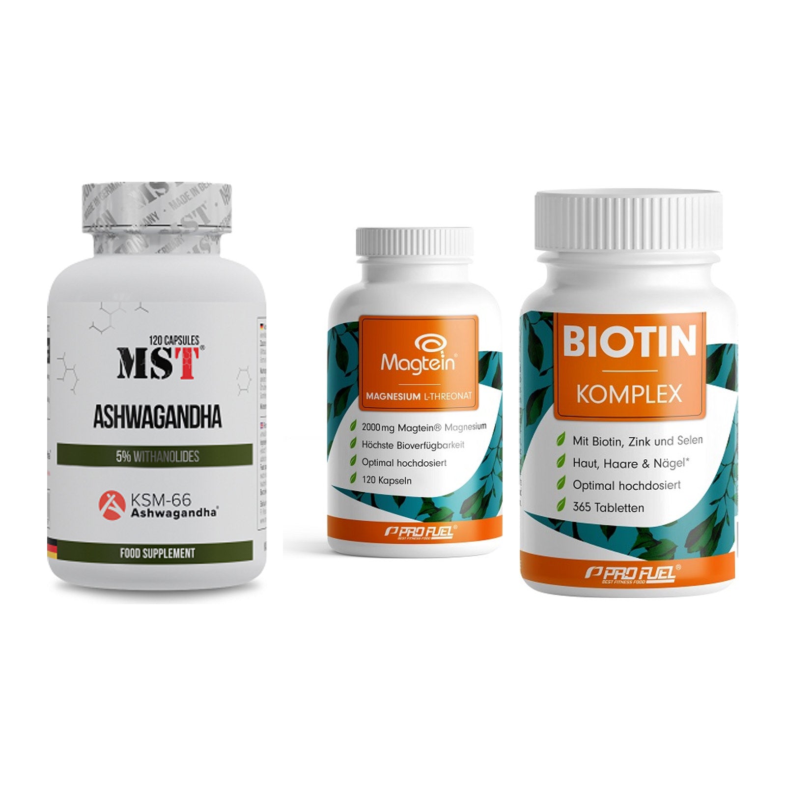 Stress & Balance: MST Ashwagandha + ProFuel Magnesi + ProFuel BIOTIN – alle enthaltenen Artikel