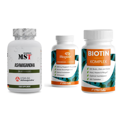 Stress & Balance: MST Ashwagandha + ProFuel Magnesi + ProFuel BIOTIN – alle enthaltenen Artikel