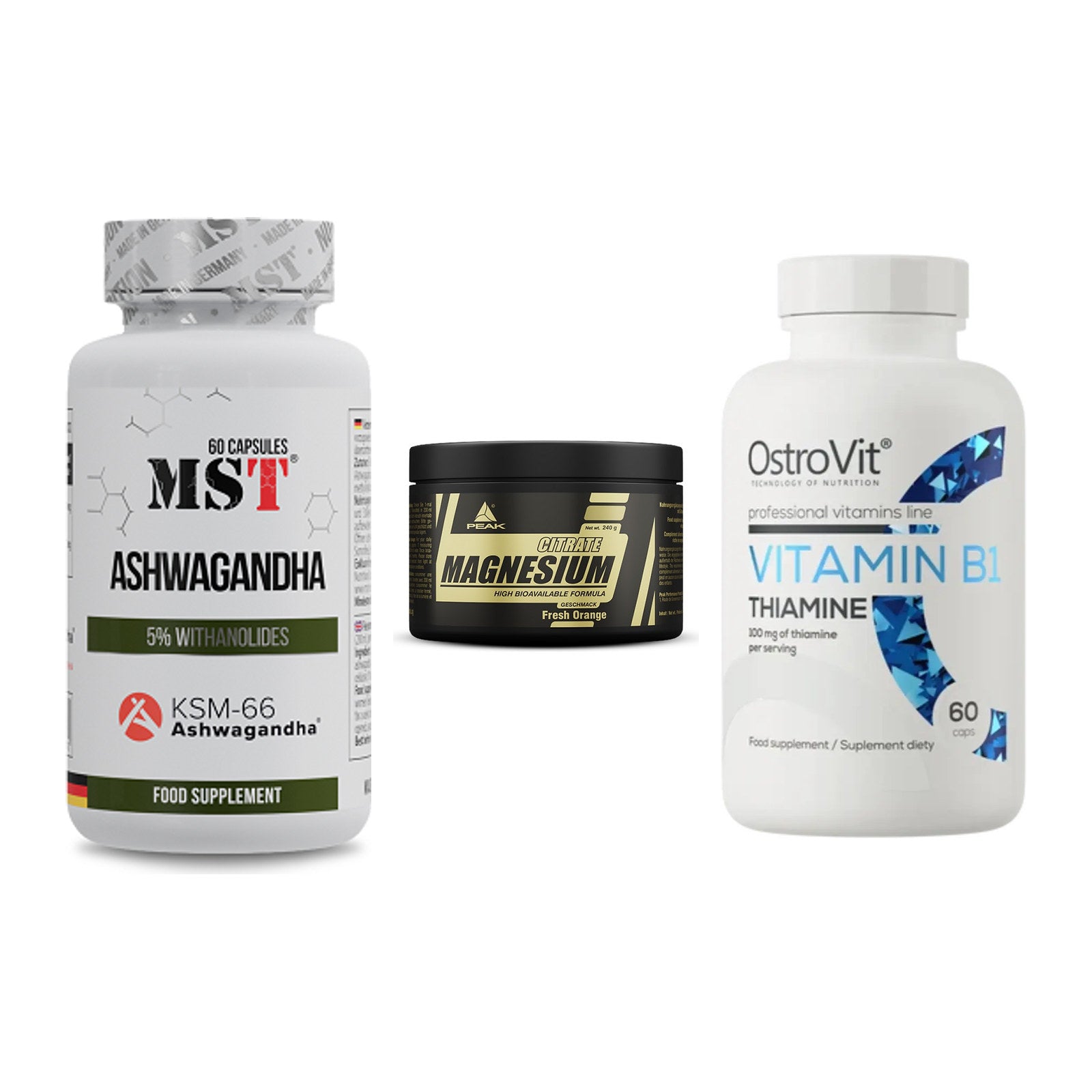 Stress & Balance: MST Ashwagandha + Peak Magnesium + Ostrovit – alle enthaltenen Artikel