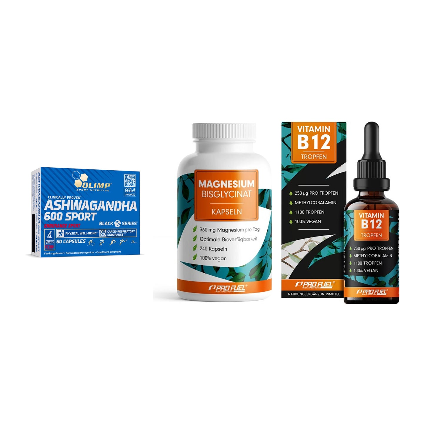 Stress & Balance: Olimp Ashwagand + ProFuel Magnesi + ProFuel Vitamin – alle enthaltenen Artikel