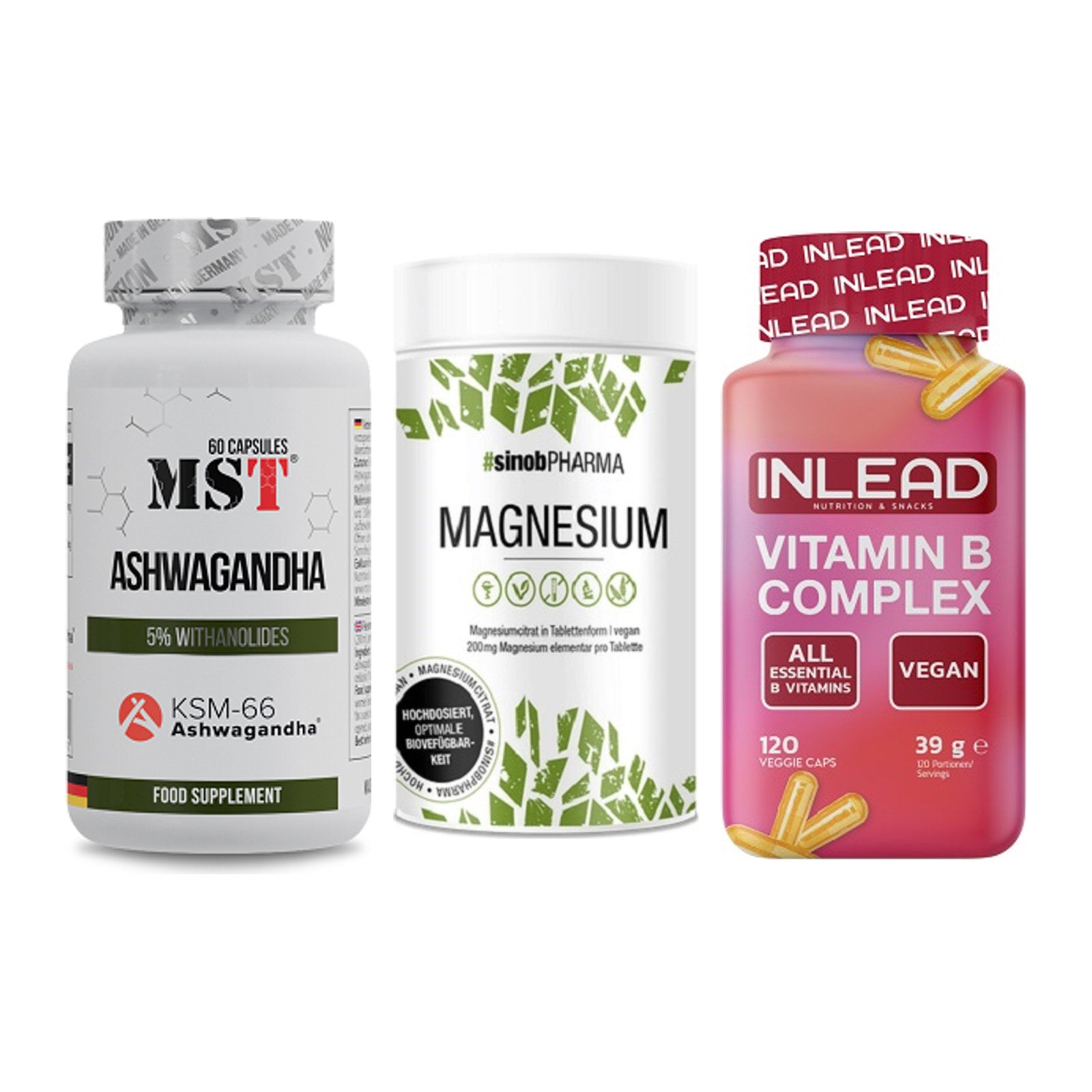 Stress & Balance: MST Ashwagandha + Sinob Magnesium + INLEAD Vitamin – alle enthaltenen Artikel