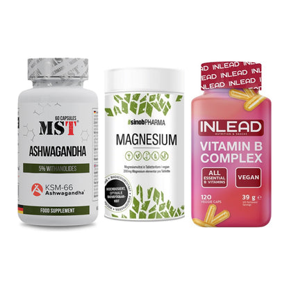 Stress & Balance: MST Ashwagandha + Sinob Magnesium + INLEAD Vitamin – alle enthaltenen Artikel